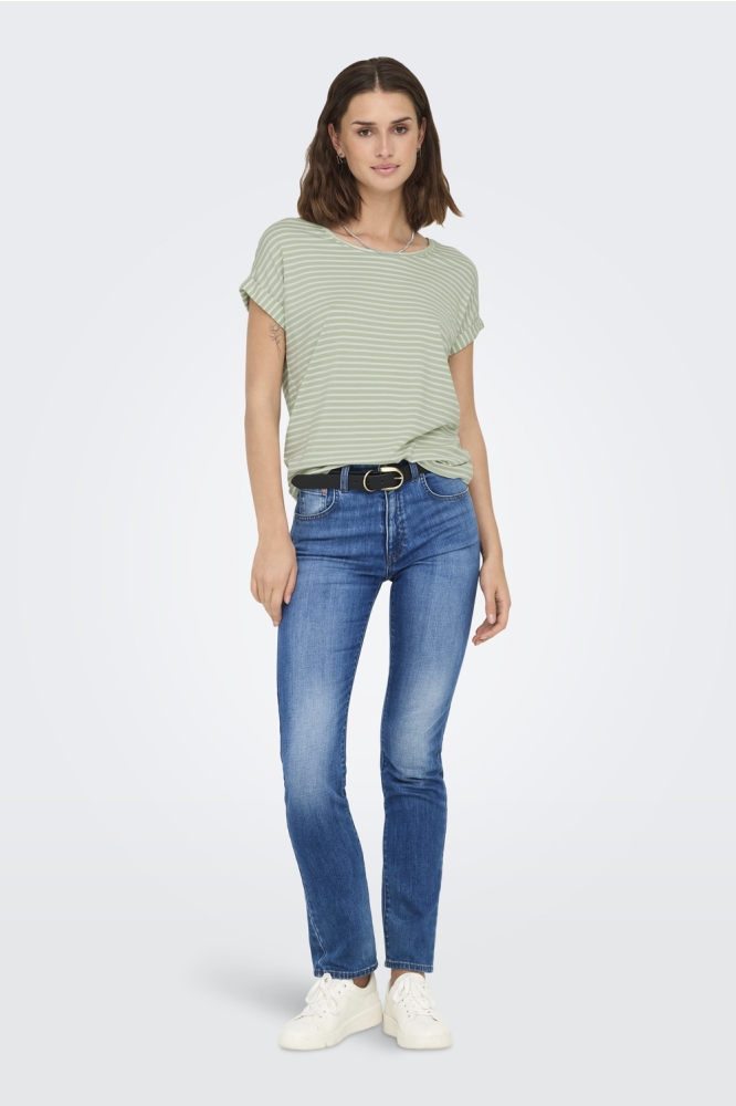ONLMOSTER STRIPE S/S O-NECK TOP JRS 15206243 LAUREL GREEN/CLOUD DANC